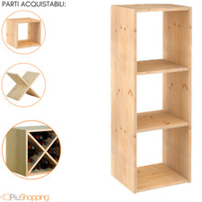 LIBRERIA MODERNA 3 RIPIANI SCAFFALE CANTINETTA CUBO PORTABOTTIGLIE KIT LEGNO