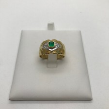 ANELLO da Donna fascia stretta con SMERALDO, diamanti e oro giallo 18 KT RE04