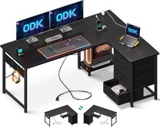 Scrivania Angolare con Cassetti, Scrivania per Computer Reversibile a Forma di L con Presa di Alimentazione, O