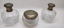 Antico set di 3 Vanity Dresser  da toeletta in vetro tagliato Argento 800 