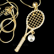 Grande Racchetta da Tennis IN Swarovski Cristallo Sfera Gioielli Oro Collana