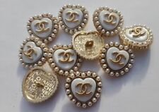 12 Chanel Buttons 23 mm White Pearl  Heart Gold Tone Metal