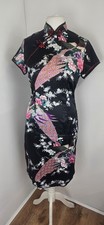 Abito donna Laogudai Cheongsam orientale nero raso floreale 2XL (vestibilità piccola)