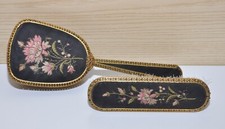 Spazzola capelli ricamo a mano bordo ottone vintage   