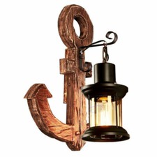 Applique da Parete con Forma ancora Stile Rustico attacco lampada E27 in Legno 