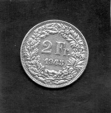 MONETA 2 FRANCHI SVIZZERA 1945