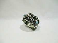 BRACELET OUVRANT EN ALPACCA ET CABOCHON VERRE BLEU TURQUOISE BANGLE ARMBAND 