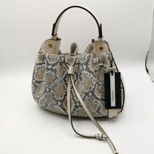 Borsa LORISTELLA a Secchiello Color Crema, Pitonata in Pelle con Tracolla. Nuova