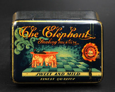 Vecchia scatola di latta pubblicitaria Svizzera Soleure The Elephant tabacco sigarette latta