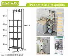x Scaffale Organizer Cucina 5 Ripiani con Ruote e Ganci H152cm DAJIAZU AY-6025