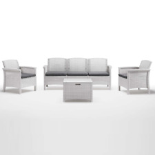 Set salotto da giardino Venezia III divano poltrone e tavolo bianco con cuscini