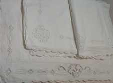 Meraviglioso Lenzuolo Antico Matrimoniale+Federe Ricamato E Intagliato A Mano 