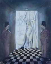 Franco MINEI (Roma 1922) THE CHASTE SUSANNA Olio su tela surrealista cm 75x60