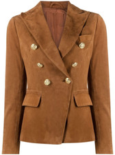 Blazer donna pelle marrone 100% vera pelle di capra scamosciata formale biker cappotto bottoni-234