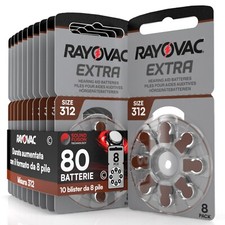 80 Batterie PILE RAYOVAC Extra 312 per Apparecchi Acustici PROTESI udito PR41