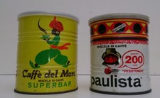 ECCEZIONALE COPPIA DI BARATTOLI CAFFÈ PAULISTA E DEL MORO PUBBLICITARI ANNI 70