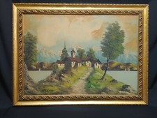 Quadro dipinto olio su masonite paesaggio Salvini cornice dorata