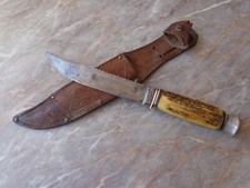 VINTAGE RARO WW1 WWI ED WUSTHOF SOLINGEN SEGHETTO DA CACCIA COLTELLO MANICO CORNA CUSTODIA FODERO