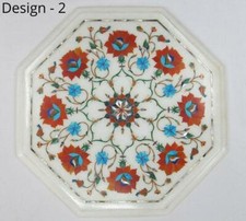 Tavolo angolare centrale marmo bianco antico 12'' intarsio lapislazzuli malachite mg