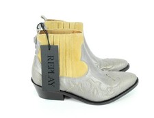 Replay Donna Cowboy Stivali EU36 Marrone Argento Camoscio Motivo Pelle Caviglia