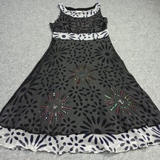 Diane Von Furstenberg Abito Donna 100% Seta Taglia US-4 Chiffon Nero Bianco DVF