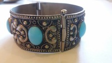 bracciale alpacca vintage made in italy con cabochon imitazione turchese