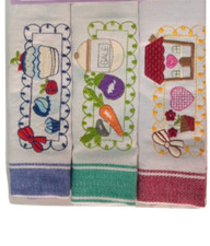 Strofinacci Set 3pezzi Cucina Spigati Ricamati 100% Cotone 50x70cm Made in Itay