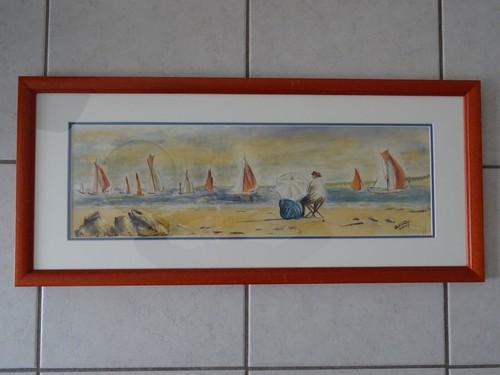 Grand tableau gouache signé - tableau,