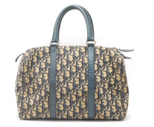 Borsa Christian Dior Trotter Boston tela pelle blu navy vintage autentica #986