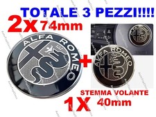 3 Stemmi ALFA ROMEO 74MM ANT. - POST.  GIULIETTA MITO 147 156 159 VOLANTE 40MM