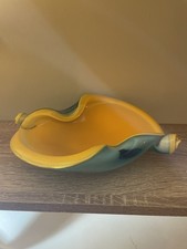 Ciotola in vetro artistico di Murano attribuita ad Archimede Seguso, ciano e blu