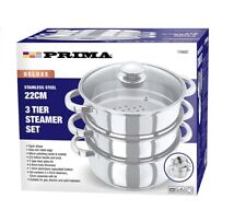 Set pentole a vapore a 3 livelli 22 cm acciaio inox coperchio in vetro piano pentole