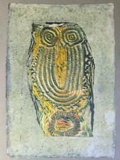 Il gufo_Magnifico dipinto in tecnica mista in rilievo su tela da collezione 