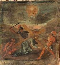 Quadro '700 - Olio su tela - restaurato - Pittore sconosciuto - Via crucis  Gesù