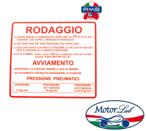 Targhetta adesiva rodaggio - adesiva, "rodaggio"