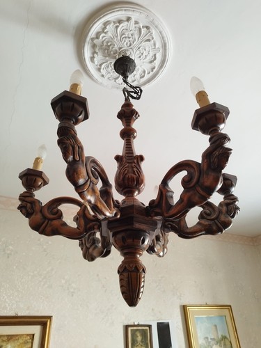 Lampadario antico legno - lampadario, in