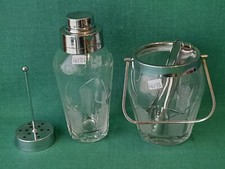 SET SECCHIELLO PORTA GHIACCIO + SHAKER AGITATORE COCKTAIL  ACCIAIO E VETRO. AN81