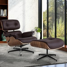 Mid-century Lounge Chair e pouf poltrona vera pelle sedia girevole marrone