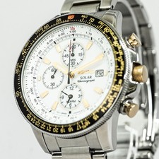 **QUASI NUOVO** SEIKO Solar Chronograph V172-0AC0 quadrante bianco data sveglia 44 mm uomo