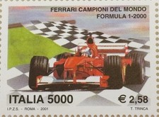 ITALIA 2001 FRANCOBOLLO FERRARI CAMPIONI MONDO 2000 FORMULA 1 MICHAEL SCHUMACHER