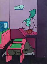 Valerio Adami "Dietro lo specchio" 1970 Litografia a colori 