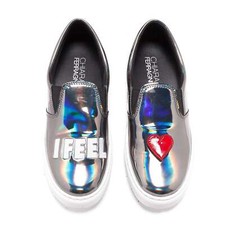 Sneakers donna Chiara Ferragni Plimsolls in pelle grigia slip-on