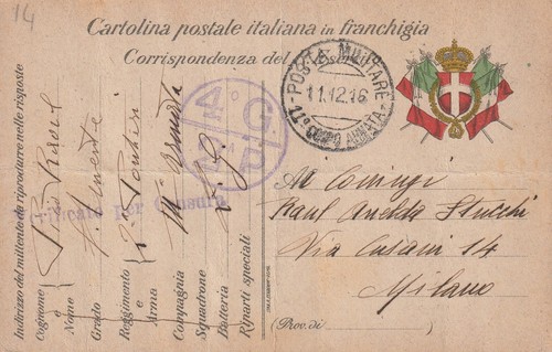 Posta militare corpo - militare, "11°corpo