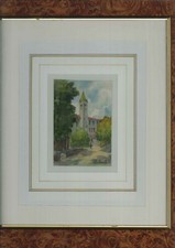 RAFFAELE MAINELLA -Paesaggio con monumento medievale- acquarello.