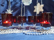 4 Luminarc Arcoroc Cavalier Ruby Red Glasses Goblets Christmas Candles? Ref#20B