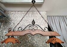 Lampadario bilanciere rustico ferro battuto e legno diffusori in terracotta E27