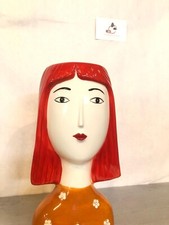 Vaso ceramica dipinto stile artistico rossetto arredo arancione rosso fiori vaso