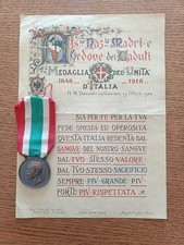 Attestato + Medaglia Unità D'Italia Ass. Naz. Madri e Famiglie dei Caduti 1922