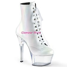 Sexy STIVALETTI tacco 15 stringati ZIP dal 35 al 42 BIANCO/TRASPARENTE plateau