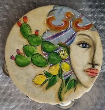 Tamburello Sicilia DIPINTO A MANO Bomboniera Regalo Nozze Matrimonio Diam 14 CM